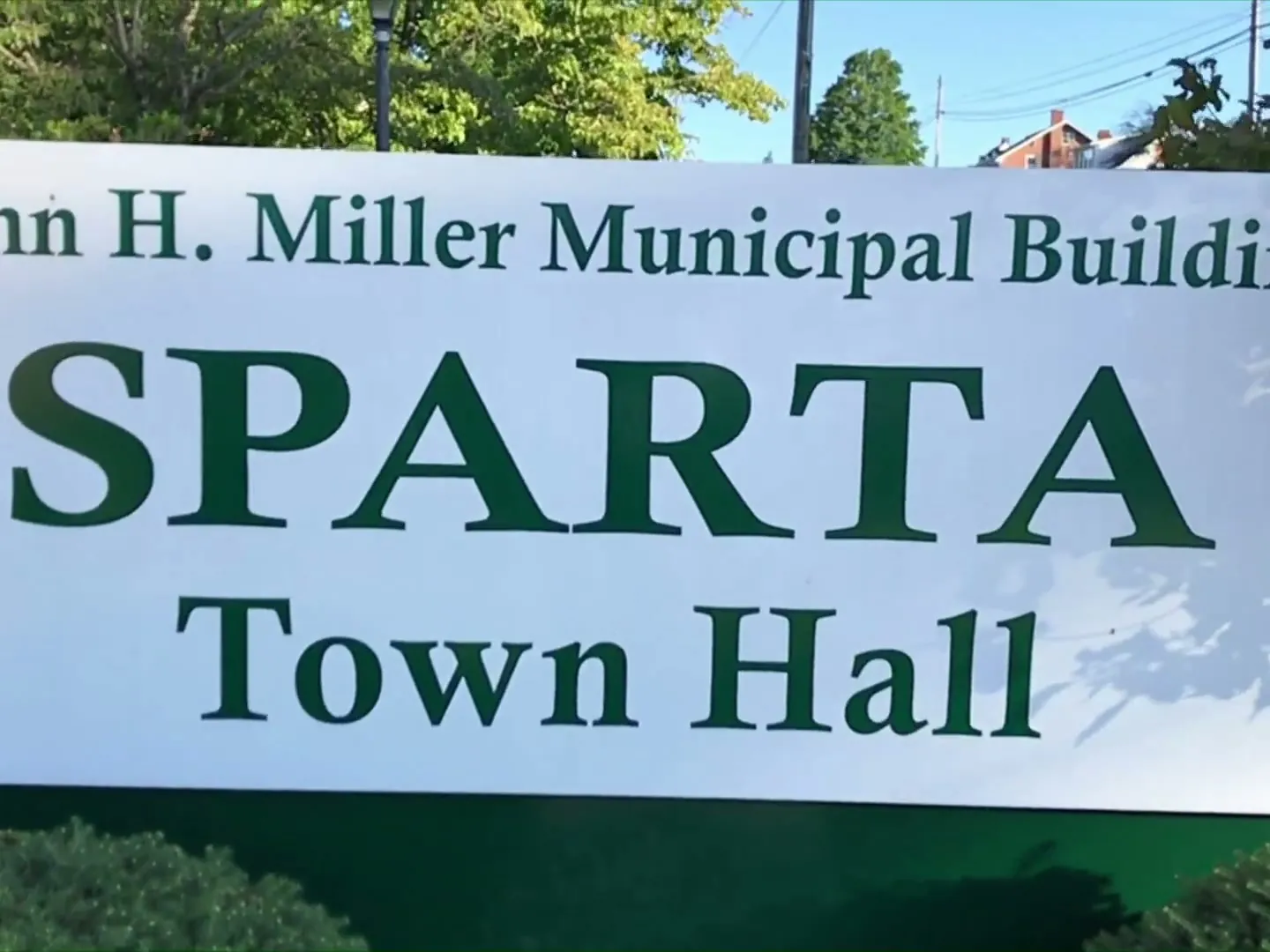 Sign outside the John H. Miller Municipal Building, Sparta Town Hall