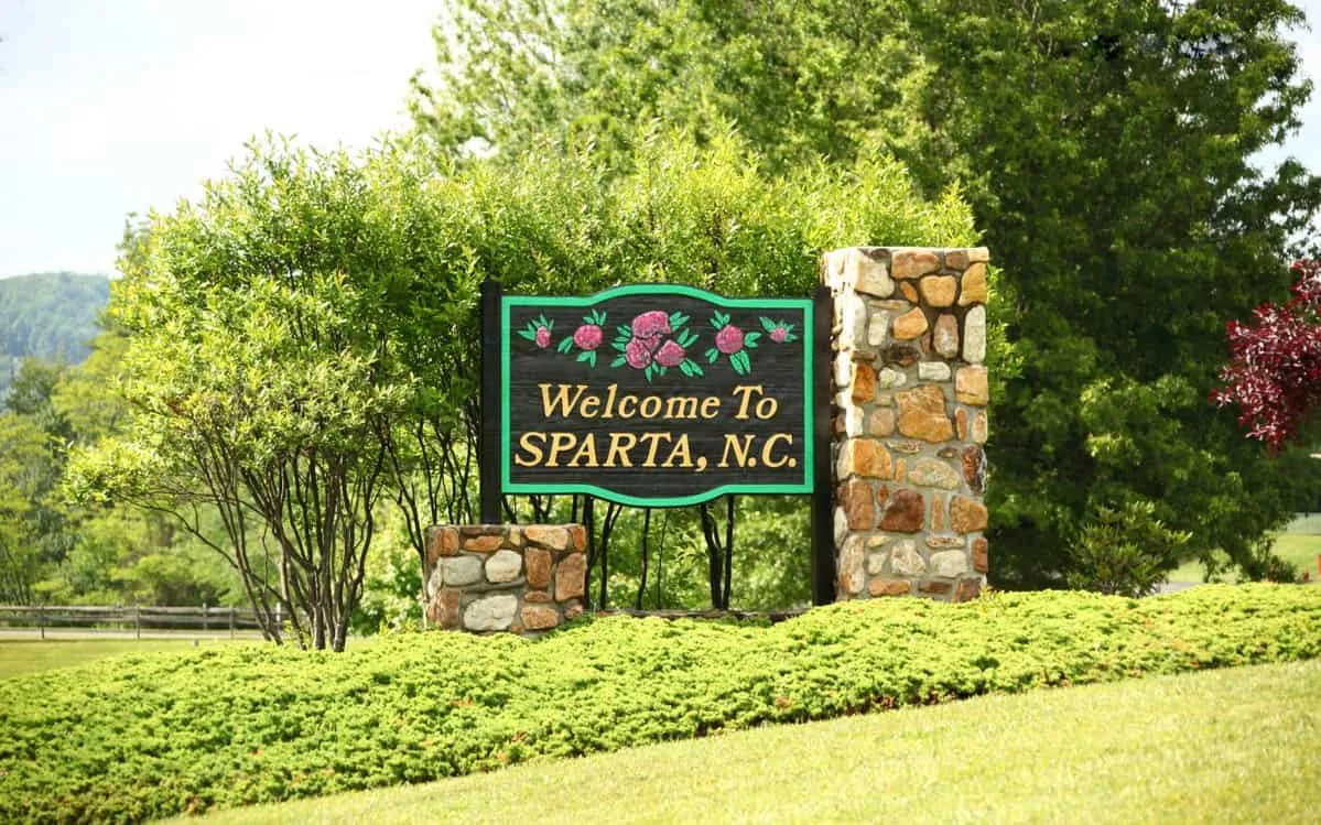 Roadside sign reading Welcome to Sparta, N.C.